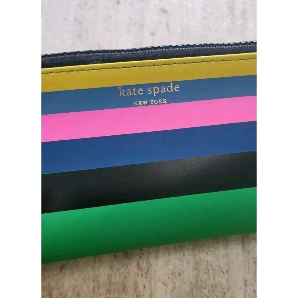 Kate Spade Pencil Pouch Candy Stripe Cosmetic‎ Case Travel Colorful Enchanted